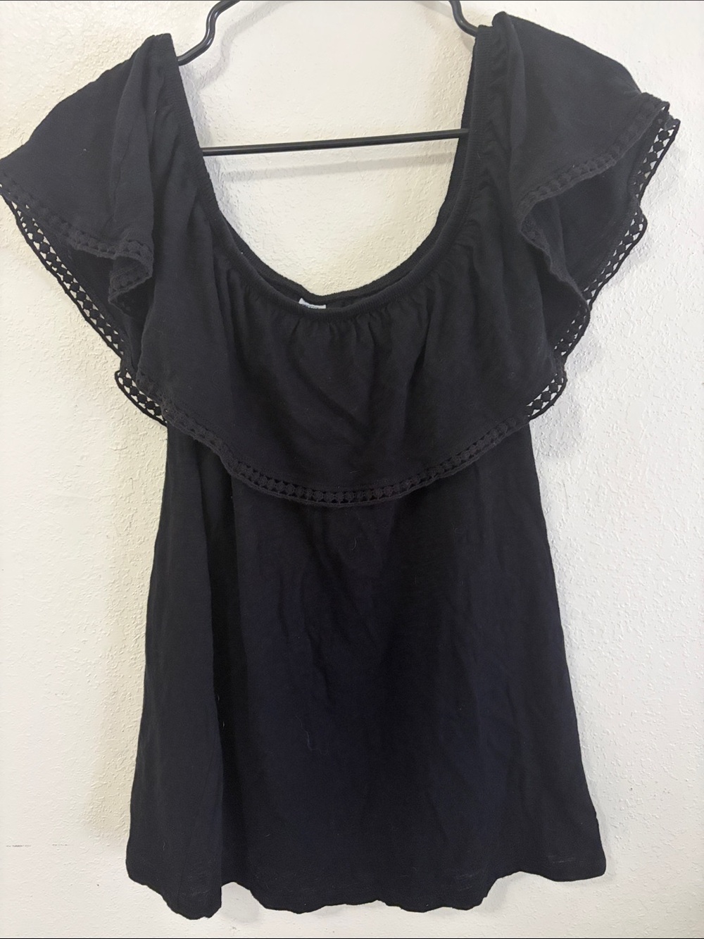 Old Navy Black Off-Shoulder Ruffle Tunic Top